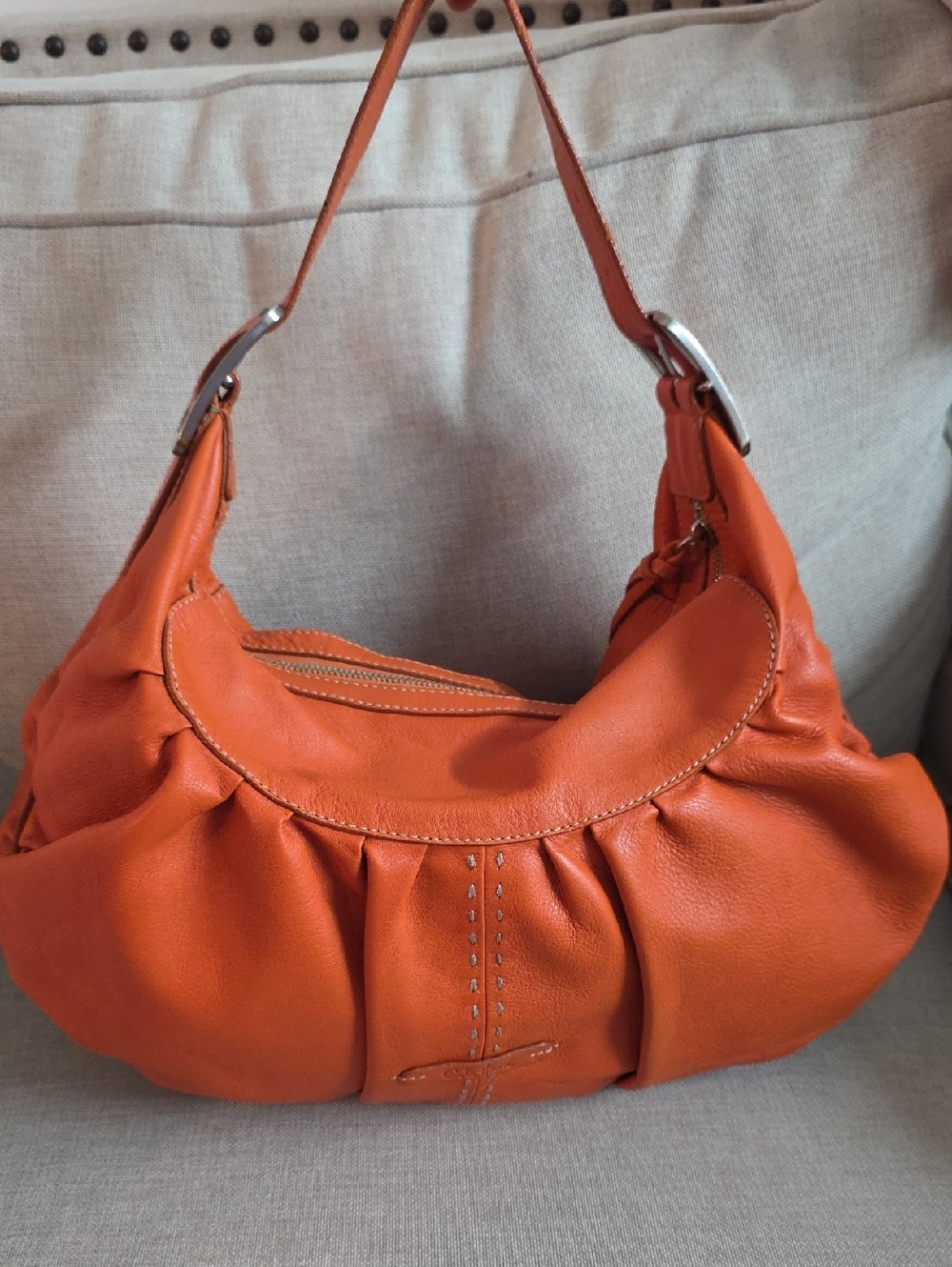 Vintage Cole Haan Pleated Leather Hobo Bag Burnt Orange